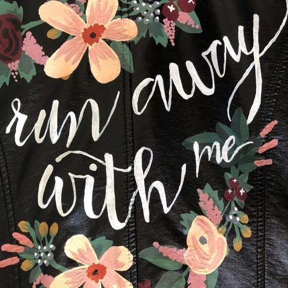 Bridal Wedding Bespoke Custom Painted Faux Leather Jacket || SZ S - Picture 7 of 13